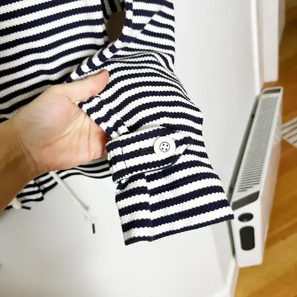 CAbi #5654 Women Medium Blue/White Nautical Striped Harbor Jacket Drawstring S - Picture 7 of 13